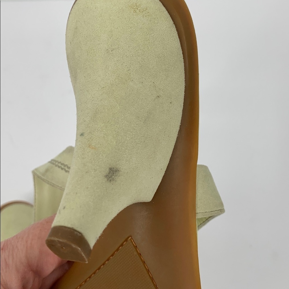 TODs strappy heel sandals light green suede pyramid heel ankle strap 37 7 - Picture 7 of 8